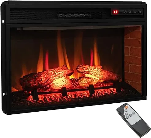 Tangkula 26 Inch 1400W Electric Fireplace Insert, 4777 BTU Recessed Freestanding Fireplace Heater with Remote Control, 3-Level Flame Effect, Overheat Protection (Black)