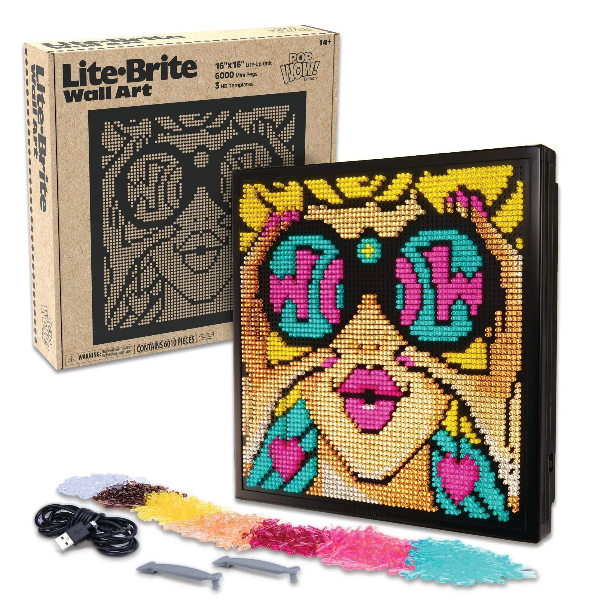 Lite Brite Wall Art Pop Wow - 16 x 16 Screen, 6,000 Mini Pegs, 3 HD Designs ...