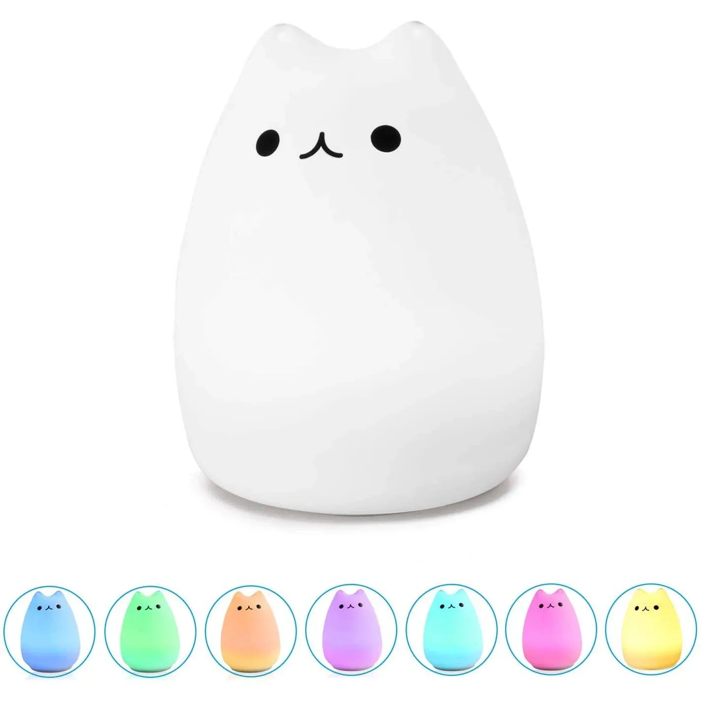 WoneNice Portable Cute Kitty Silicone LED Night Lamp USB Rechargeable Children ...