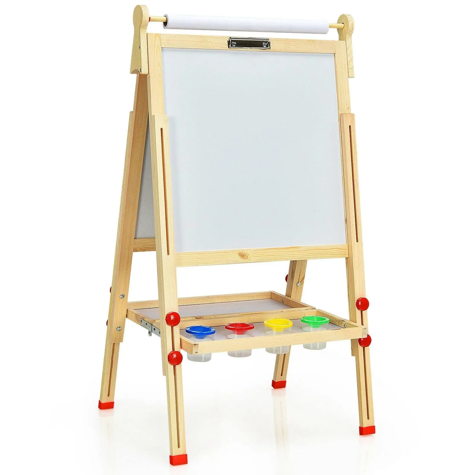 Kids Art Easel with Paper Roll Double-Sided Regulable Drawing Easel Plank | Costway