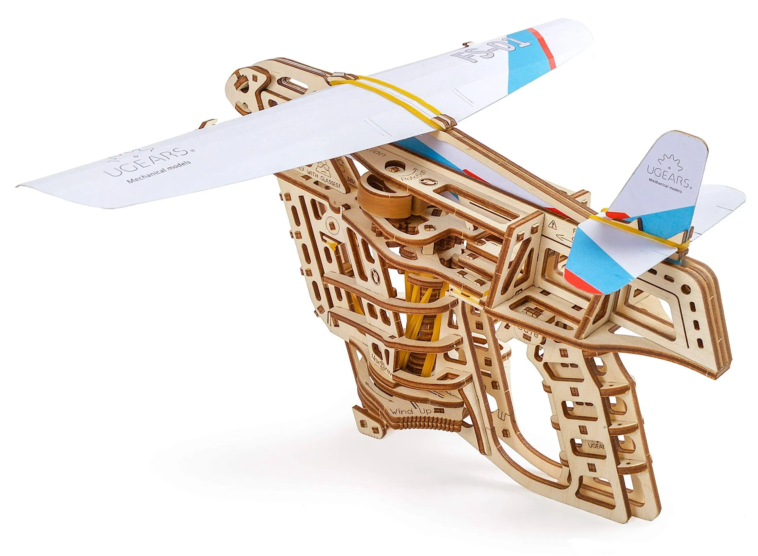 UGEARS Flight Starter Paper Airplane Portable Hand Catapult Mechanical Wooden 3D Model