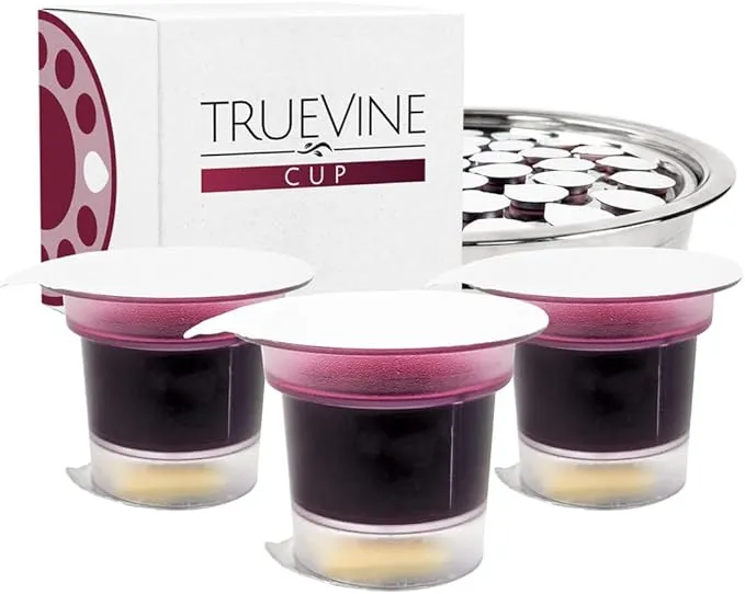 TrueVine Top & Bottom Communion Cups and Wafer Set - Prefilled Cups with Fresh Unleavened Bread & Grape Juice - Carefully Packaged & Easy to Open, Ideal First Communion Favors for Guests (500 Count)