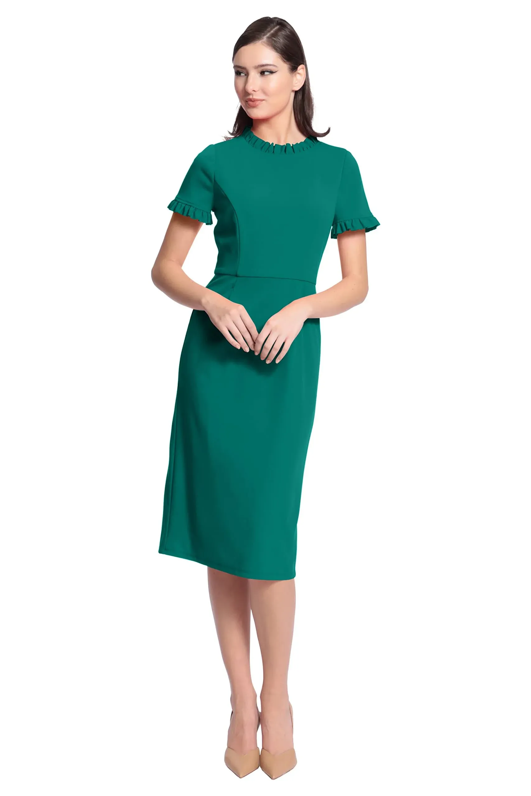 Maggy London Women's Ruffle Collar Slant Pocket Sheath Dress