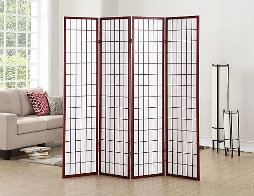 Roundhill Furniture 4 Panel Oriental Shoji Screen Room Divider Cherry