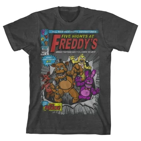 Five Nights at Freddy's Comic Cover Art Boy's Black T-Shirt-Small