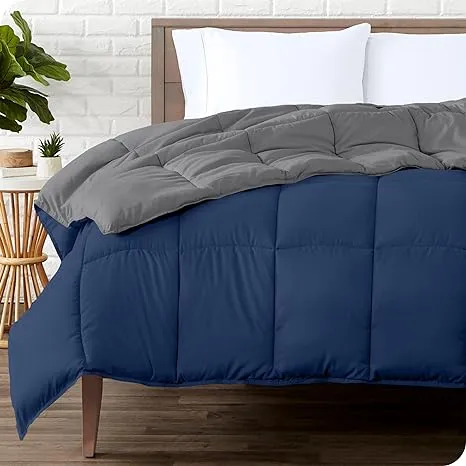 Bare Home Ultra-Soft Reversible Comforter - Goose Down Alternative - Queen, Dark Blue/Gray