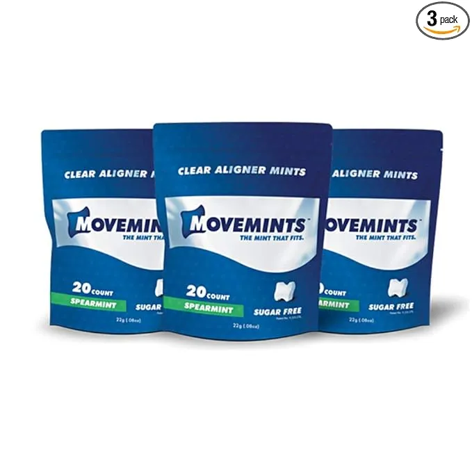 Movemints Clear Aligner Mints - Patented Aligner Seating Mints - Edible Alternative to Aligner Chewies - Xylitol Mints for Dry Mouth - Orange (3 Pack)