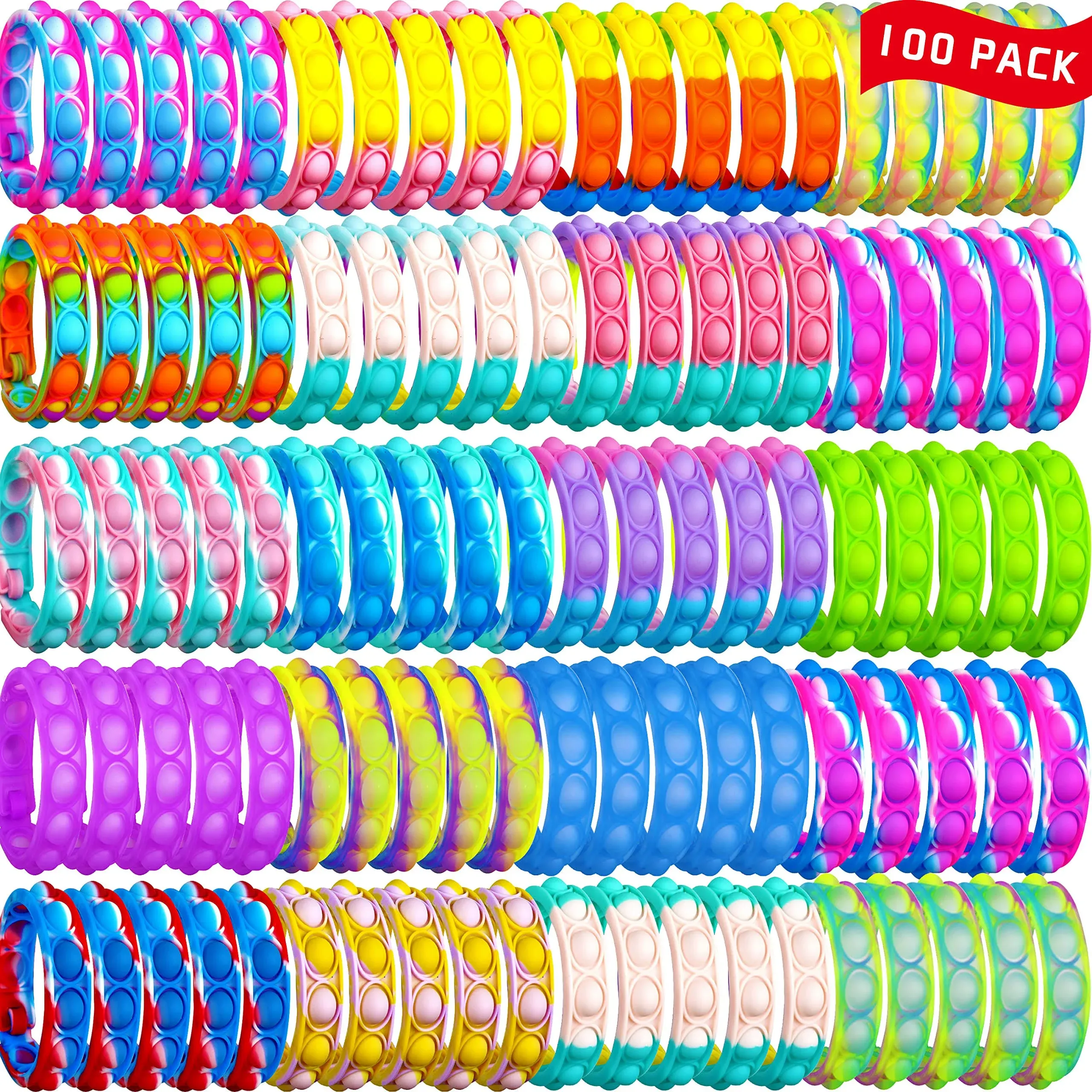 DOPWQAA 100pcs Push Pop Fidget Bracelets