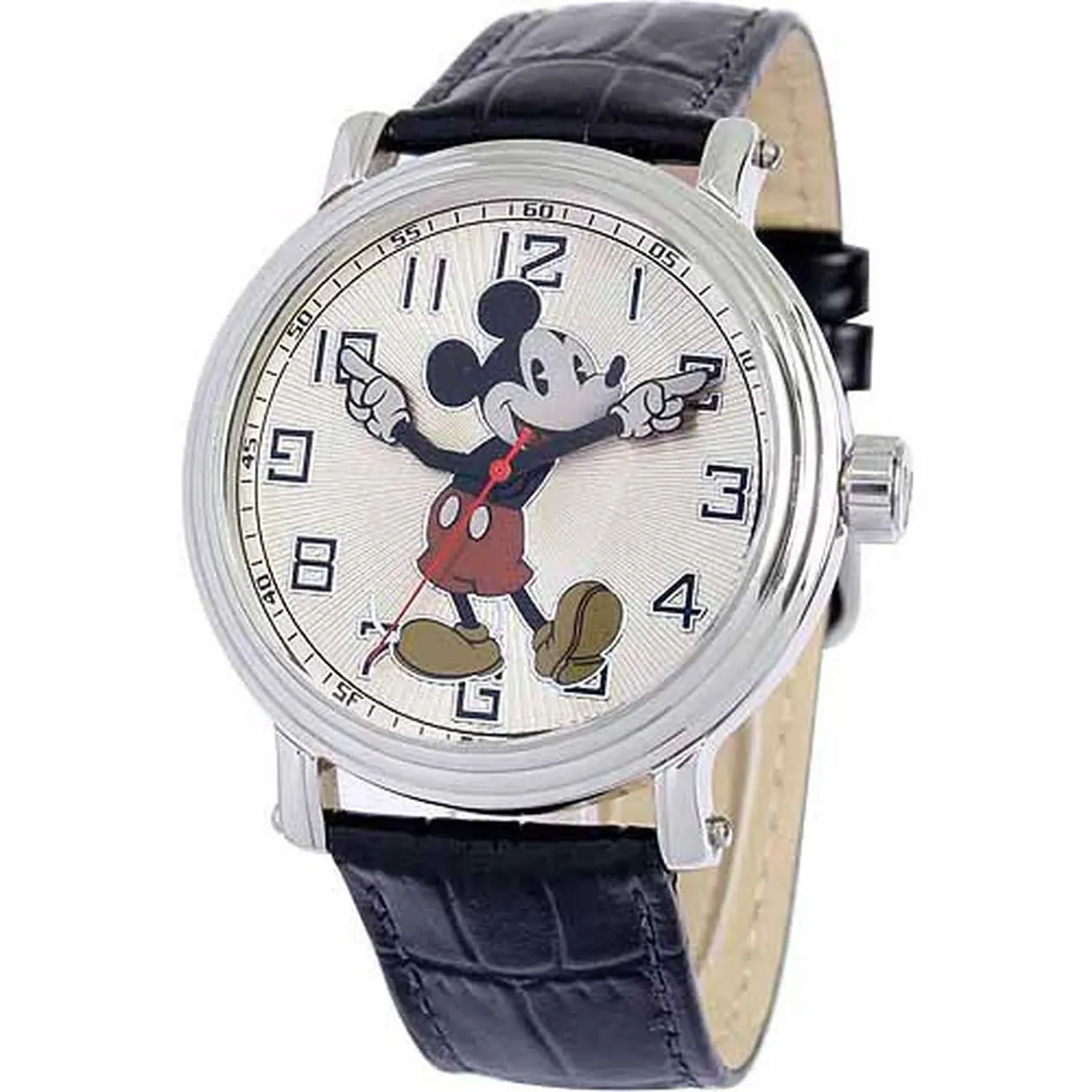 Men&#039;s &#034;Vintage Mickey Mouse&#034; Watch with Black Leather Band Disney 56109 Classic