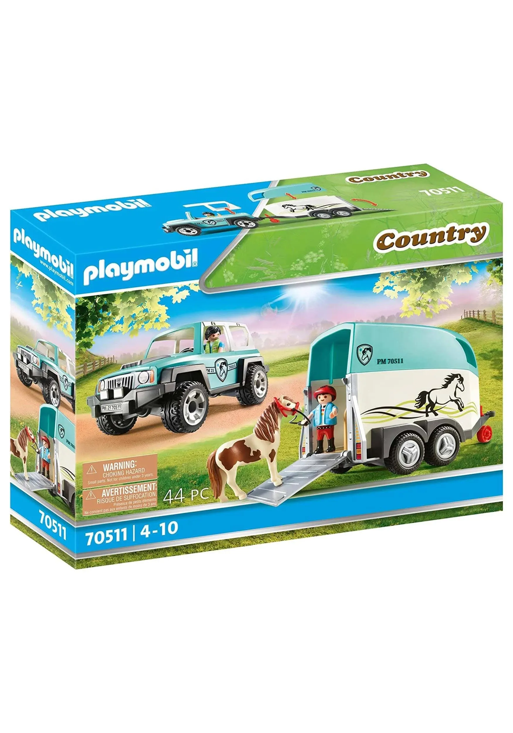 NEW &amp; SEALED PLAYMOBIL 70511 Car/Jeep with Pony Trailer 44 Piece Toy Playset