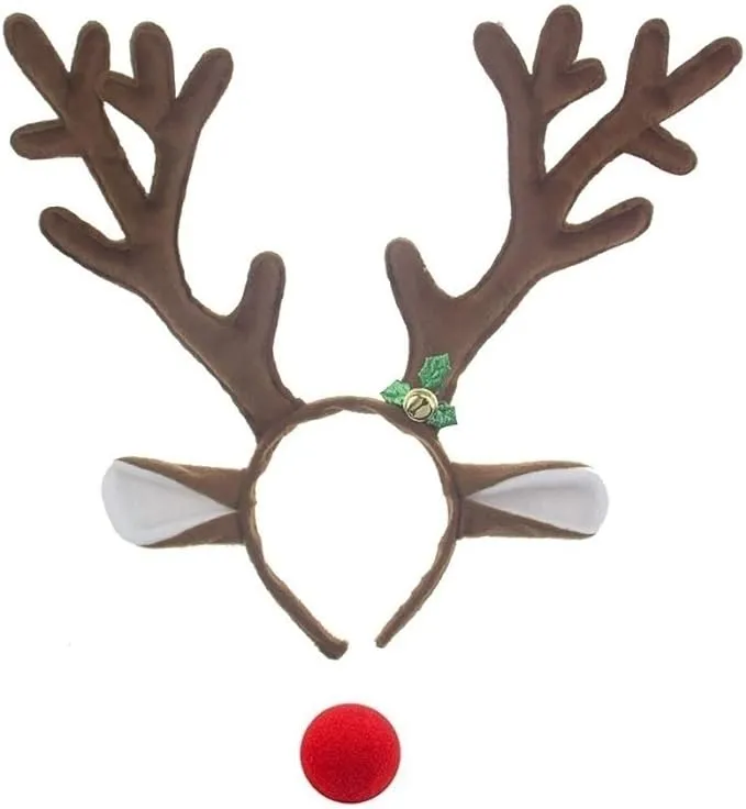 Reindeer Antlers Headbands with Red Nose for Adults Teens Christmas Santa Holiday Parties