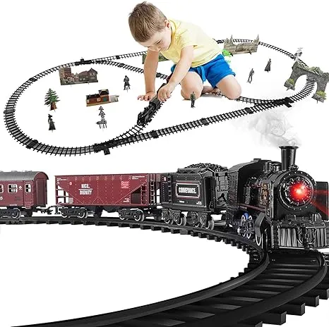 Kids Train Set ，Electric Metal Alloy Train Toy for Boys Girls w/Smokes, Lights & Sound, w/Steam Locomotive Engine, Cargo Cars & Tracks