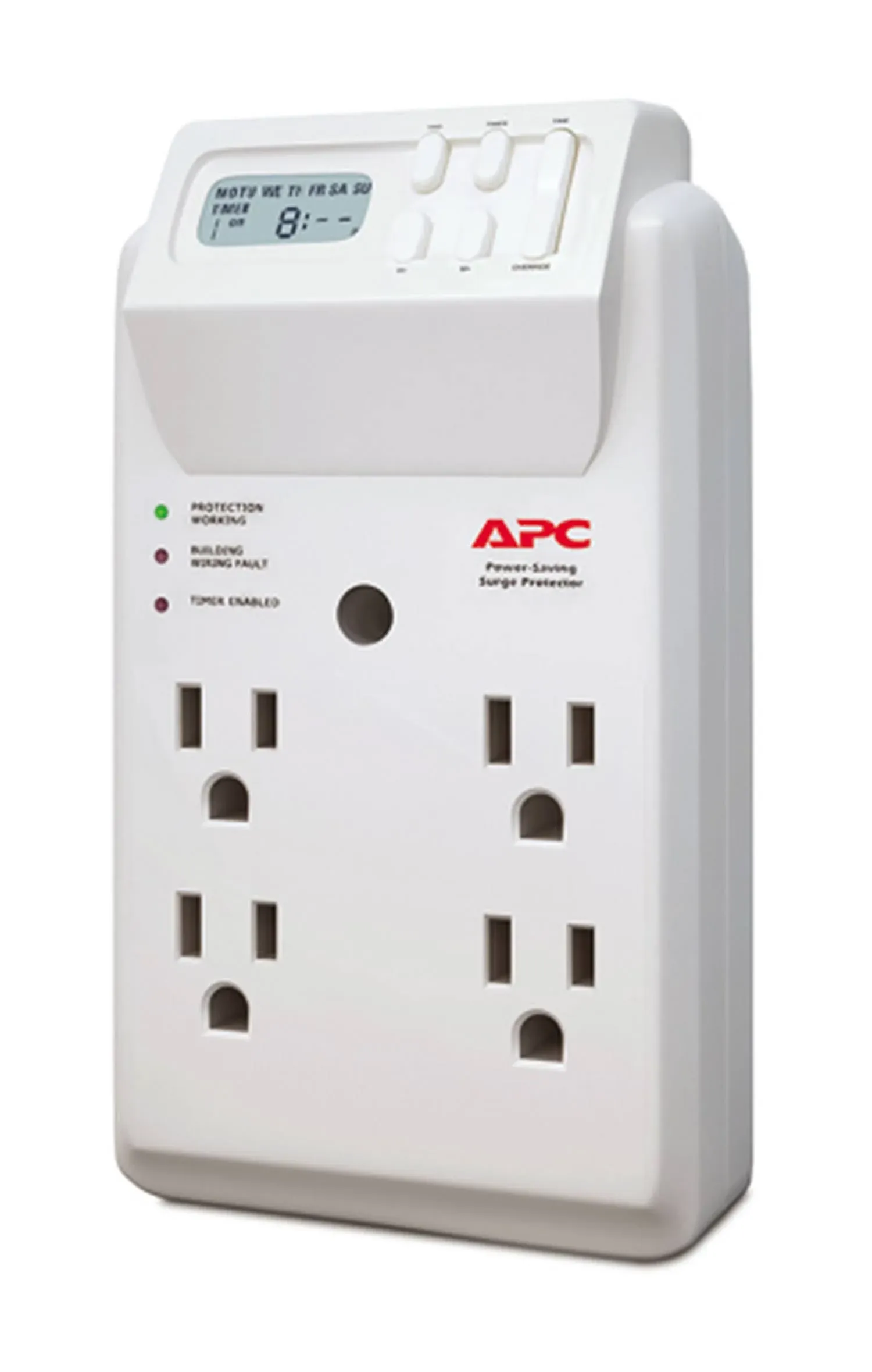 APC Wall Outlet Multi Plug Extender, P4GC, (4) AC Multi Plug Outlet, 1080 Joule Surge Protector with Timer White