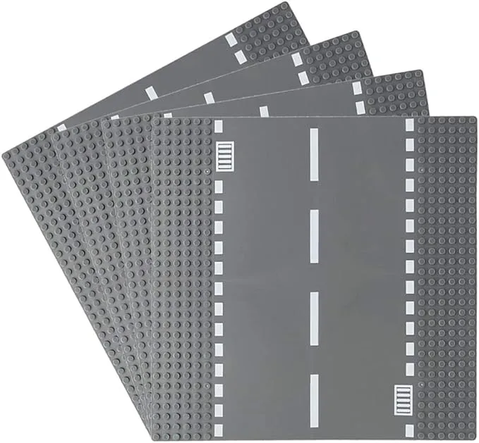 Feleph Classic Road Base Plates, City Street Straight Road Building Kit, 10 x 10 Inches Town Baseplate for Building Bricks Compatible with All Major Brands(Straight 4 Pieces)Feleph Classic Road Base Plates, City Street Straight Road Building Kit, 10 x 10