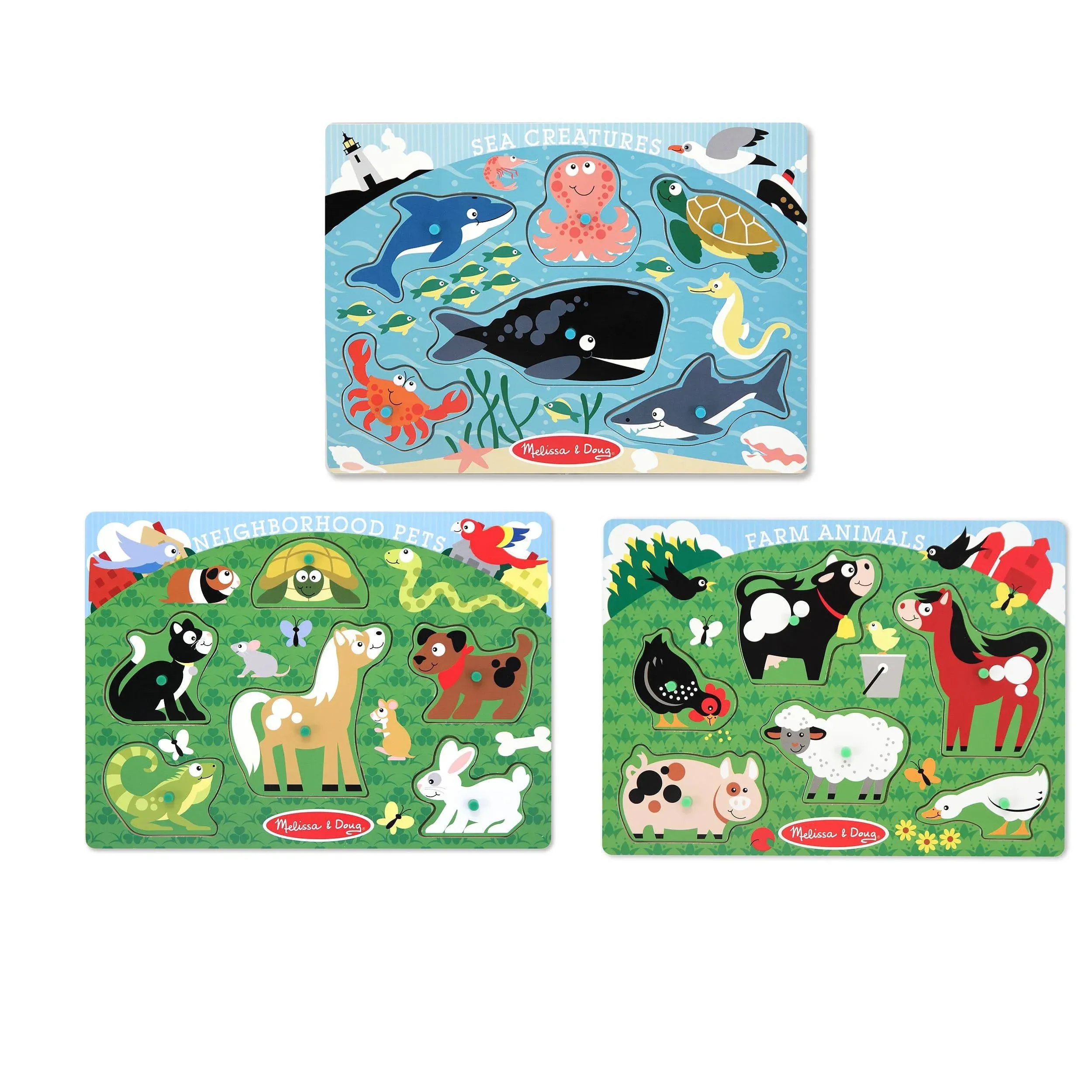 Melissa & Doug Farm Animals, Pet &amp Sea Creature Peg Puzzle Set