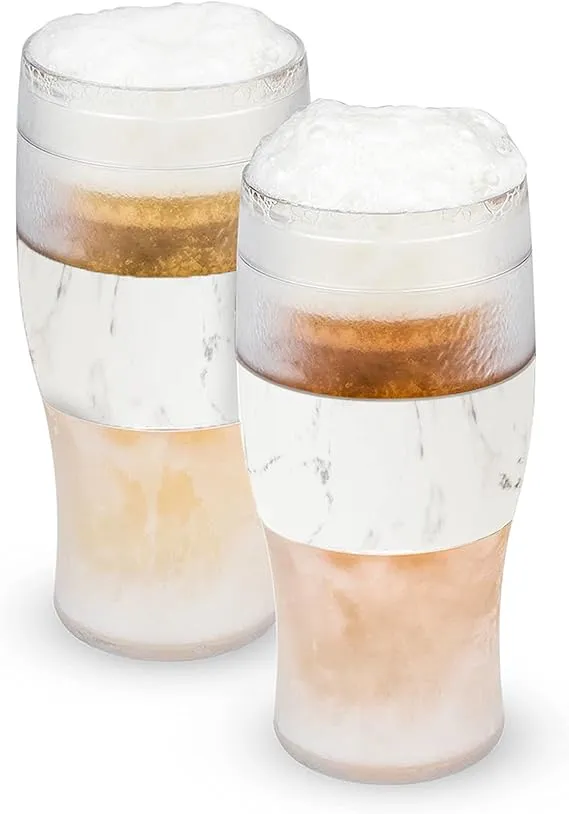 Host Freeze, Frozen Mugs, Freezable Pint Set, Beer Keep Your Drinks Cold, Double Walled Insulated Glasses, Tumbler for Iced Coffee, 16oz, Set of 2, Marble