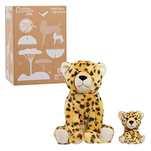 National Geographic Large Plush Cheetah and Cub Stuffed Animals, Kids Toys for ...