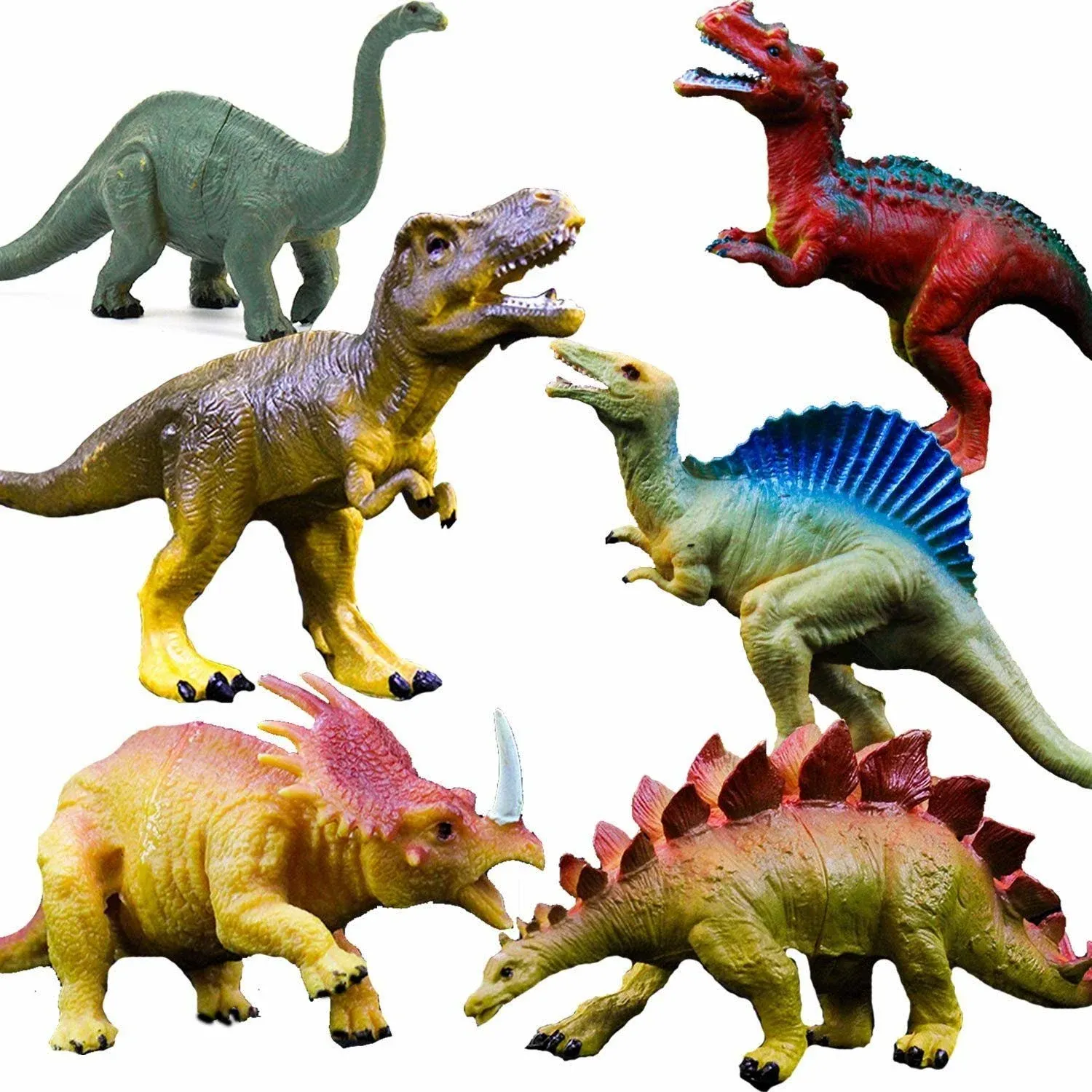 Guasslee Realistic Dinosaur Figure Toys - 6 Pack 7” Large Size Plastic Dinosaur ...