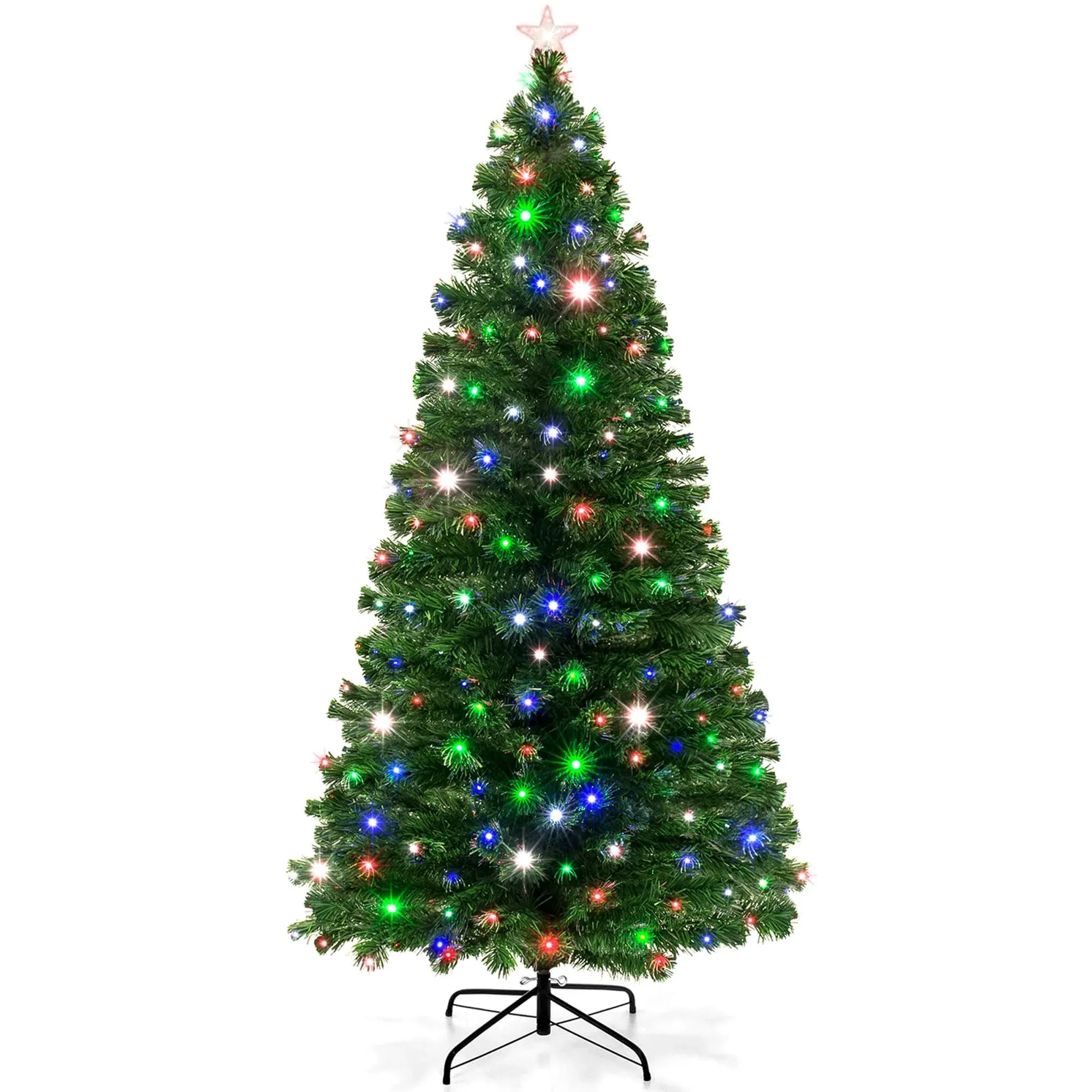 Best Choice Products 6ft Pre-Lit Fiber Optic Artificial Pine Christmas Tree w ...