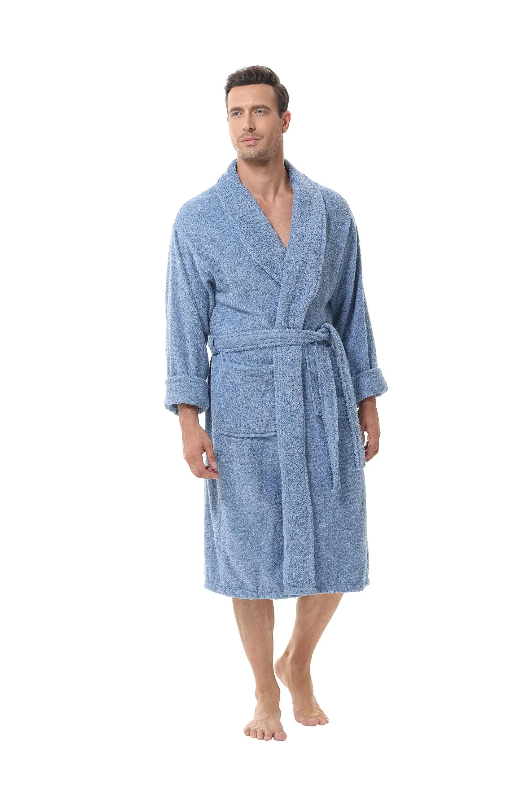 INK+IVY Men's Cotton Terry Cloth Mid-Calf Bathrobe with Pockets