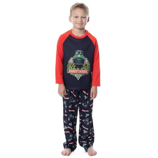 Monster Jam Boys' Grave Digger Raglan Kids Sleep Pajama Set