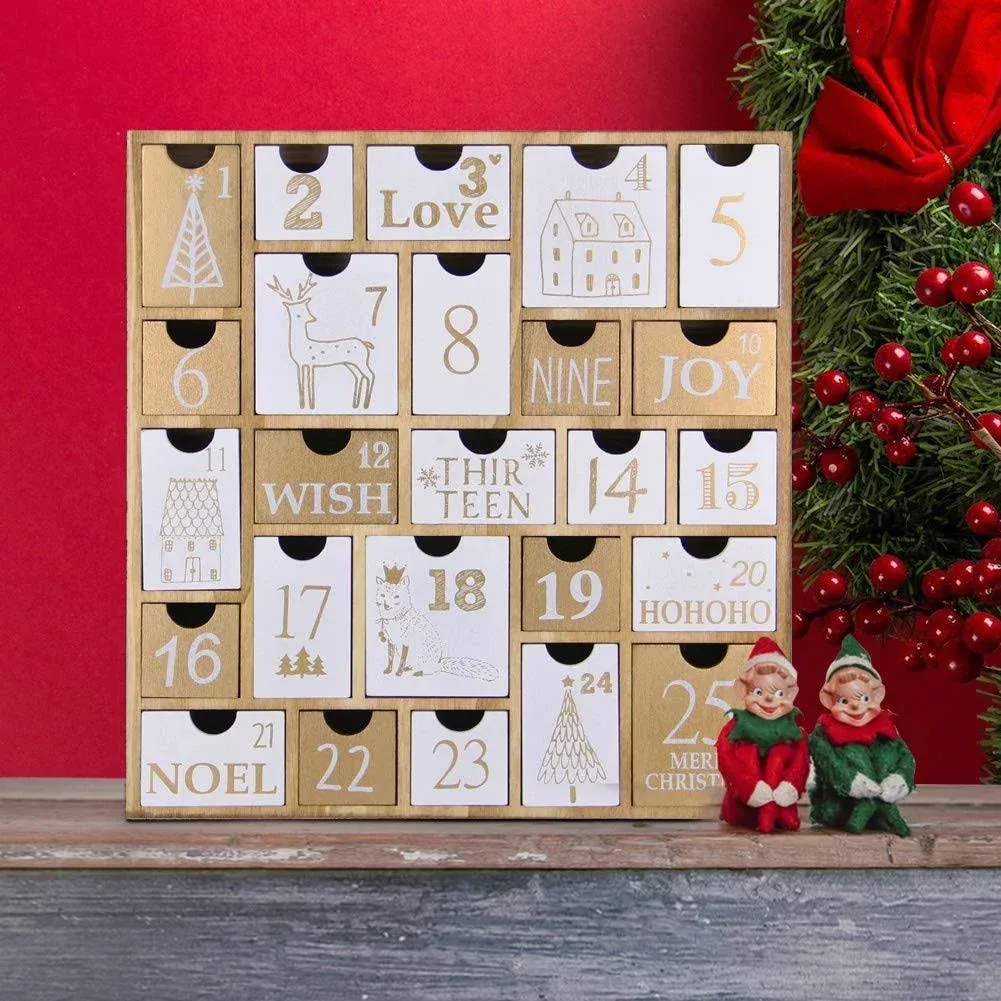 Juegoal Advent Calendar with 25 Drawers Countdown to Christmas, Refillable Wooden ...