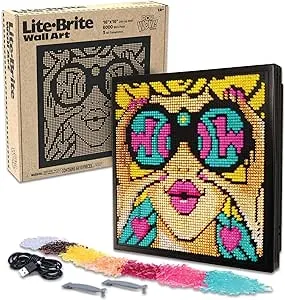 Lite Brite Wall Art POP Wow - 16" x 16" Screen, 6,000 Mini Pegs, 3 HD Designs, Great Gift for Ages 14+, DIY Activity Set for Teens and Adults, Dorm Room Wall Décor, Includes 1 Tablet