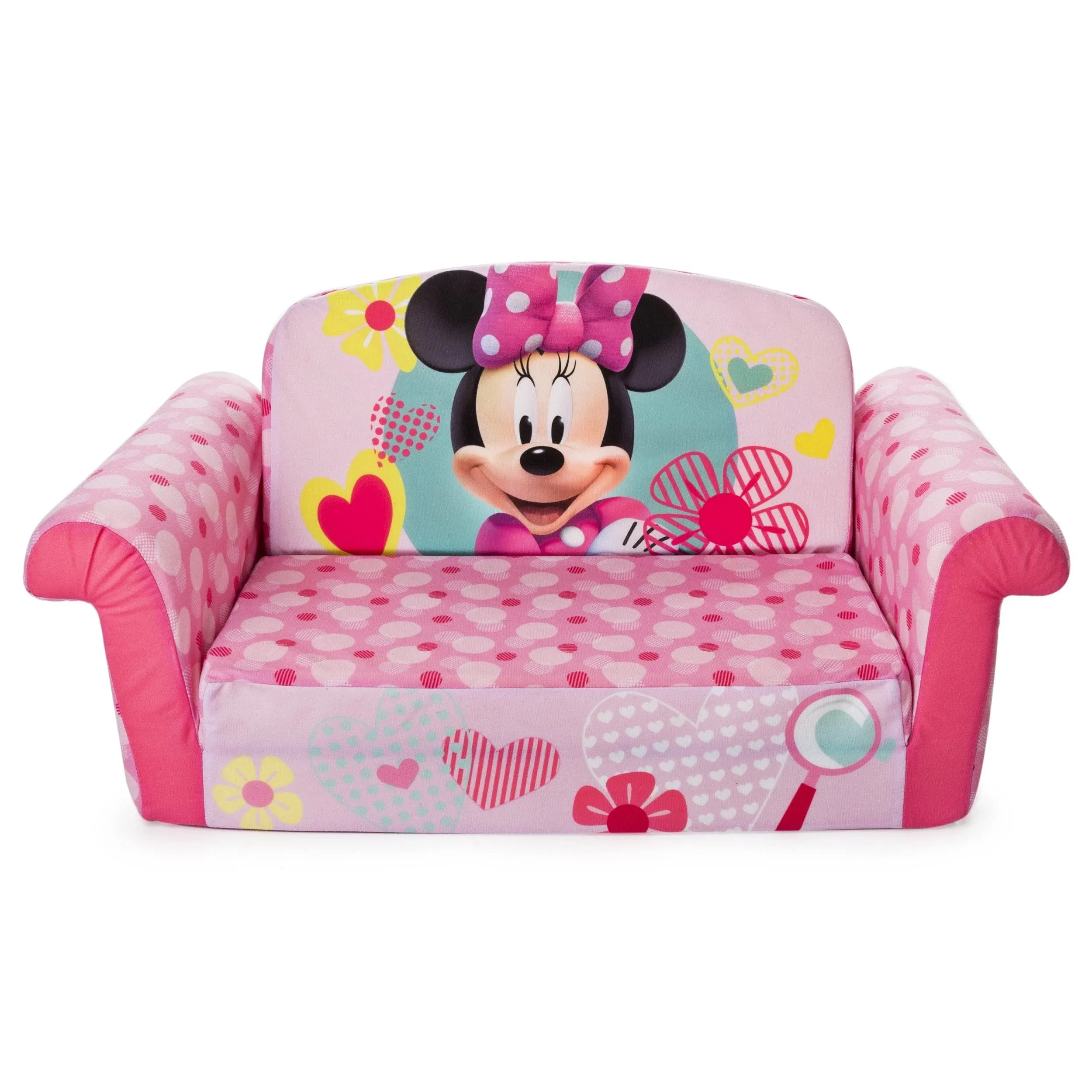 MARSHMALLOW Furniture 2 in 1 Kids Couch, Extendable Sleeper Toddler Couch, Reversible Toddler Chair for Lounging and Sleeping, Minnie Mouse (2 Pack)