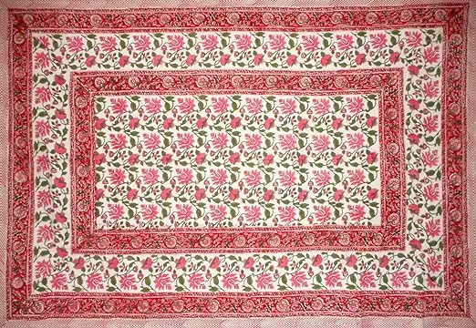 Pretty in Pink Block Print Cotton Tablecloth 90&#034; x 60&#034; Pink