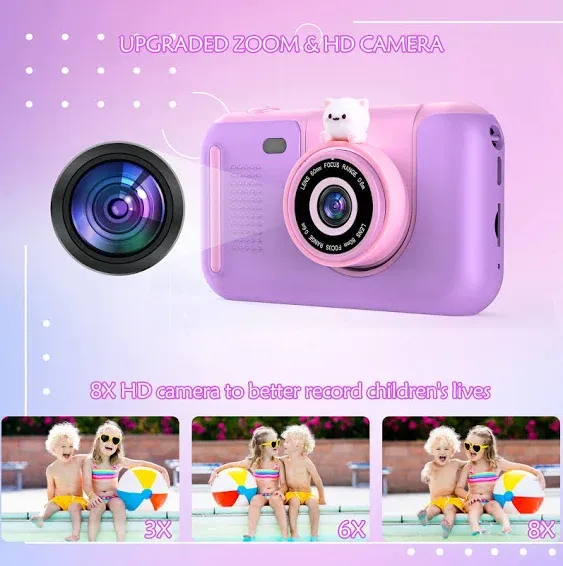 Purulu Upgraded Real 1080p Kids Camera with Flip-Up Lens for Selfie & Video, 32gb ...