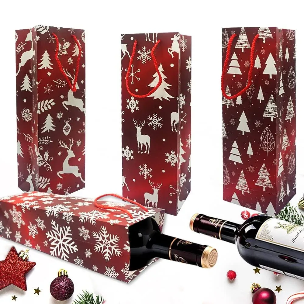 12PCS Wine Gift Bag for Wine Bottles Red Christmas Wine Bags for Christmas Pa...