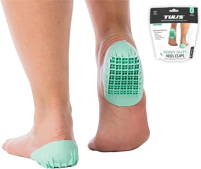 Tuli's Heavy Duty Heel Cups, Cushion Insert for Shock Absorption, Plantar Fasciitis, Sever’s Disease and Heel Pain, Made in the USA, Small, 1 Pair