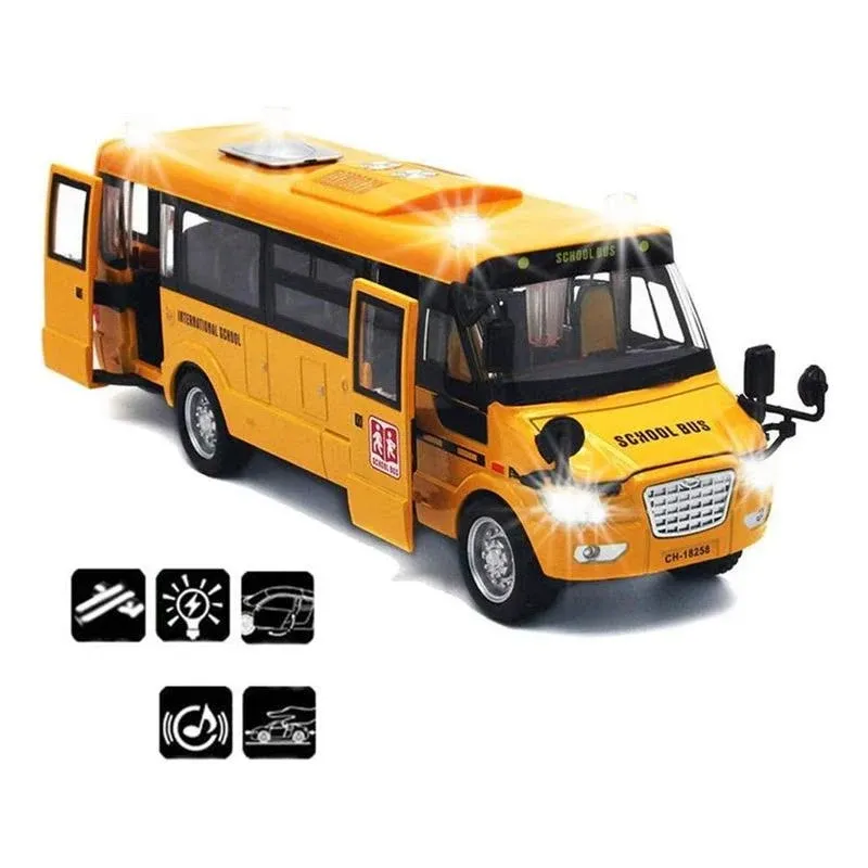 9" Pull Back School Bus,Light Up & Sounds Die-Cast Metal Toy Vehicles with Bright ...