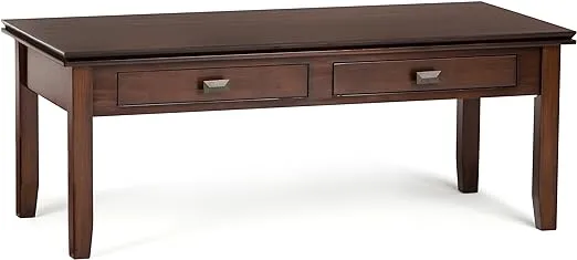 SIMPLIHOME Artisan SOLID WOOD 46 inch Wide Rectangle Coffee Table in Russet Brown, for the Living Room and Family Room