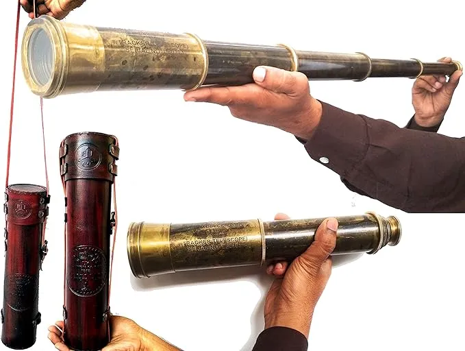 Rare Brass Telescope Spyglass - East India Company 1818 Tracker Vintage Pirate Spyglass Scope Antique 32" Large Handstitched Leather Gift Box (BT-EIC-32)