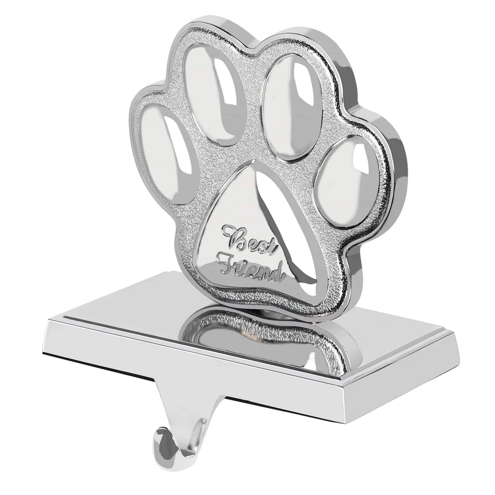 Dog Paw Christmas Stocking Holder 3d Silver Metal Mantel Pet Paw Stocking Hanger for Christmas Fireplace Mantel Decorations Christmas Holiday