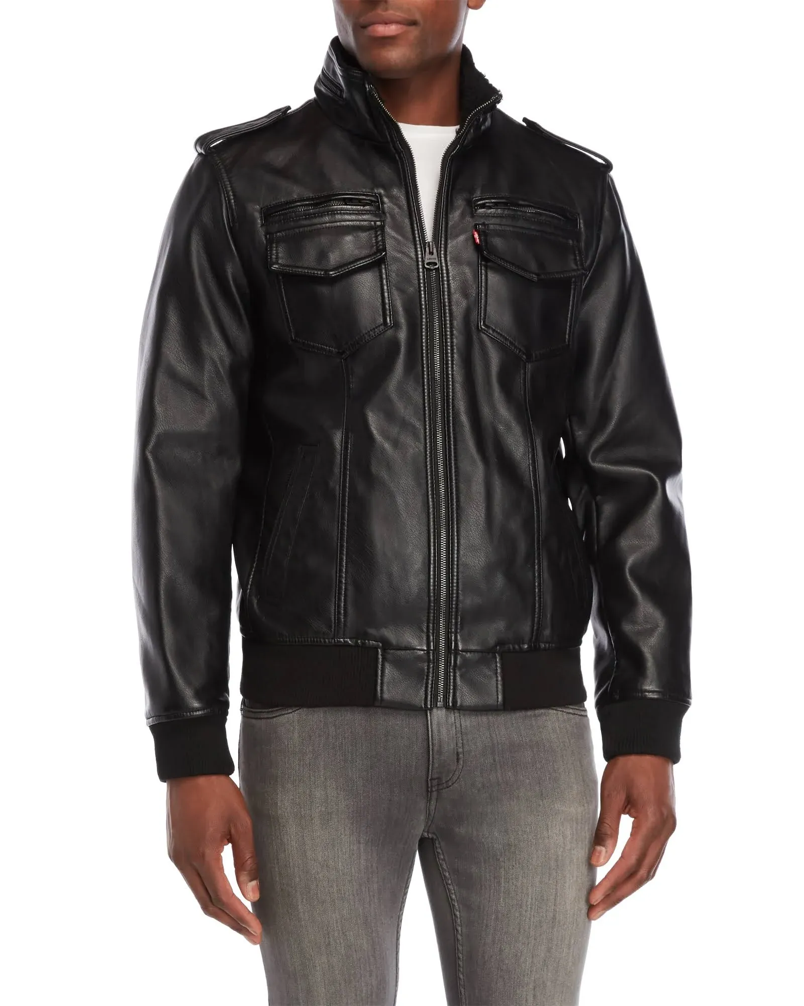 Levi's Men's Sherpa Lined Faux Leather Aviator Bomber - Dark Brown