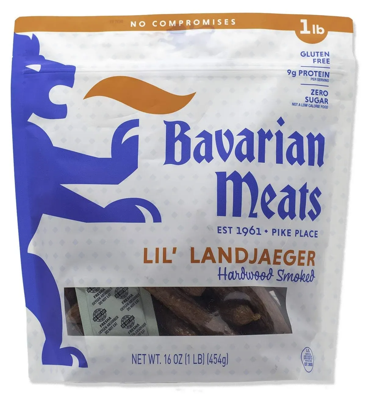 Bavarian Meats Lil' Landjaeger Gluten & MSG Free Zero Sugar Hardwood Smoked Beef & Pork Sticks 16 Oz Resealable Bag