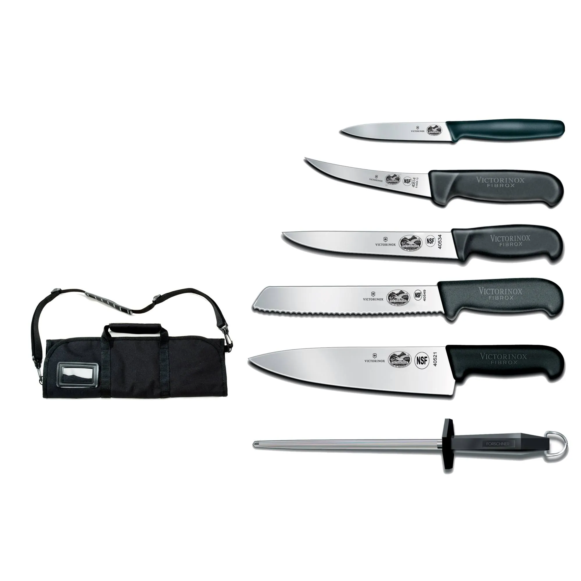 Victorinox Swiss Army Cutlery Fibrox Pro Knife Set, Knife Roll, 7-Piece