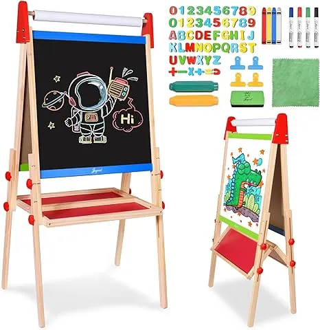 JOYOOSS Easel for Kids Art Easel Kids Easels for Toddlers,Wooden Kid Easel with Paper Roll - Adjustable Magnetic Double Sided, Toddler Art Easel for Toddlers 2-4 years and Art Easel for Kids Ages 4-8