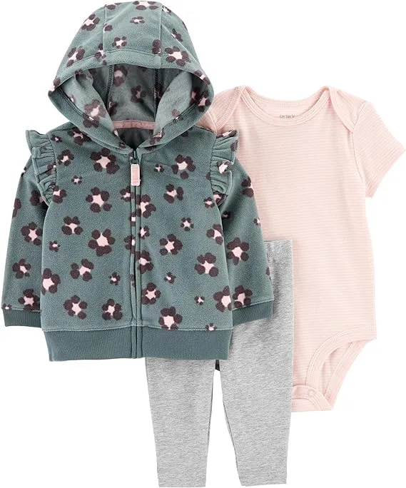 Carter's Baby Girls 3-Piece Leopard Little Jacket Set 18M Grey/Pink