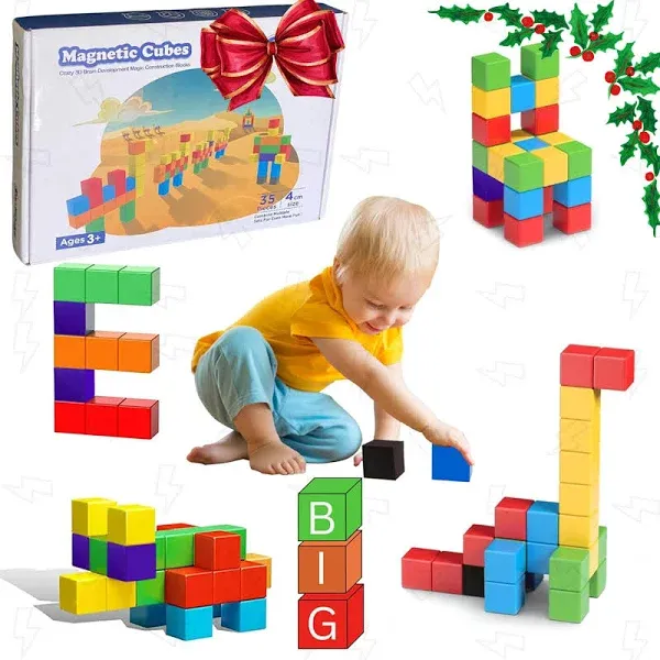 Extra Large Magnetic Blocks 35 Pieces 1.57 inch 4cm Size Perfect for Kids ...