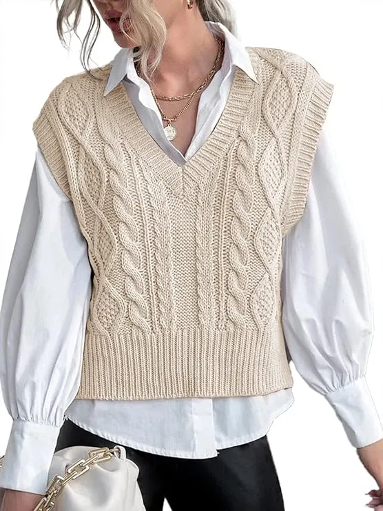 Jumppmile Womens V Neck Sweater Vest Sleeveless Pullover Crop Sweater Vest