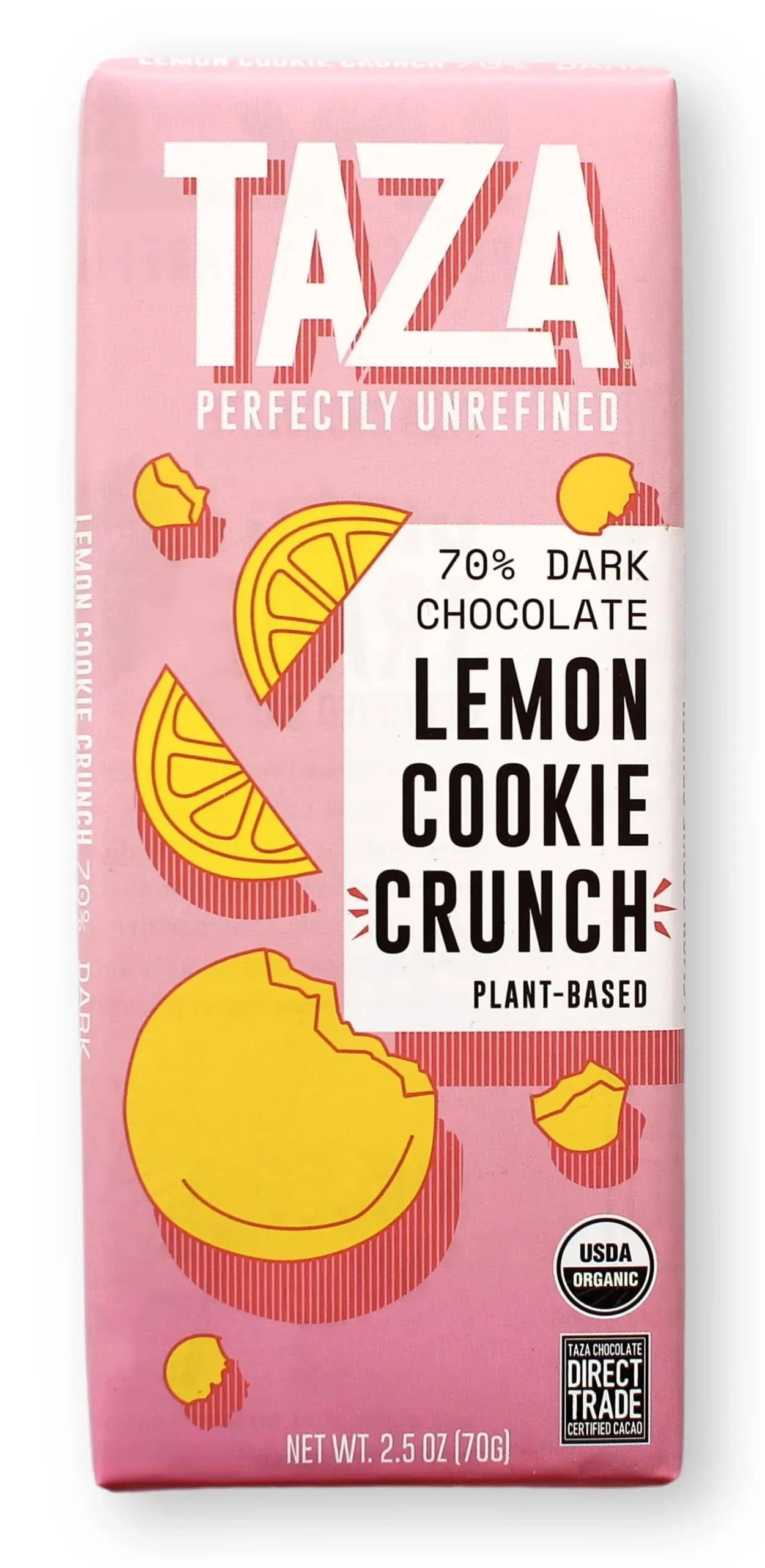 Taza Chocolate Organic Smooth & Crunchy Bars 70% Stone Ground, Lemon Cookie Crunch 2.5 Ounces (10 Count), Vegan