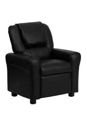 Flash Furniture Black Contemporary Kids Recliner with Cup Holder and Headrest