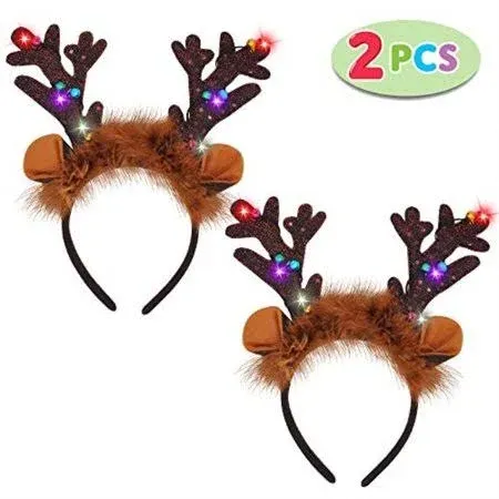 2 Piece Light-Up Reindeer Headbands