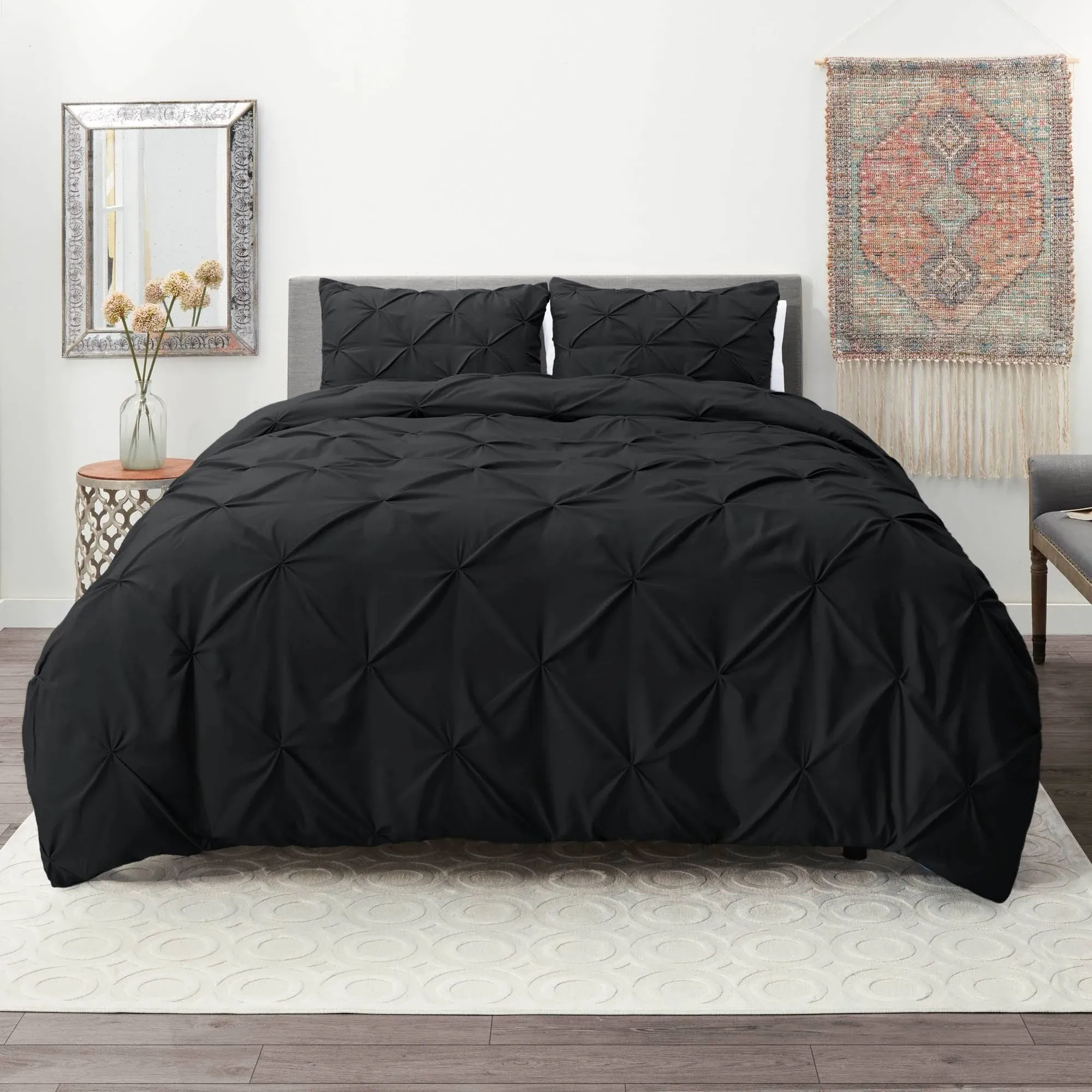 Luxury 3 Piece Pinch Pleated Duvet Cover Set - Ultra Soft, Lightweight, Breathab