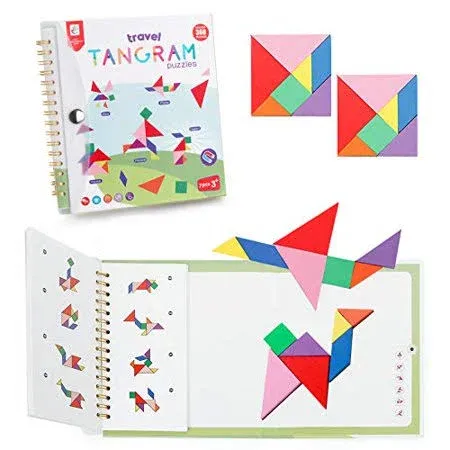 Vanmor Travel Tangram Puzzle with 2 Set Magnetic Plate- Montessori Shape Patt...