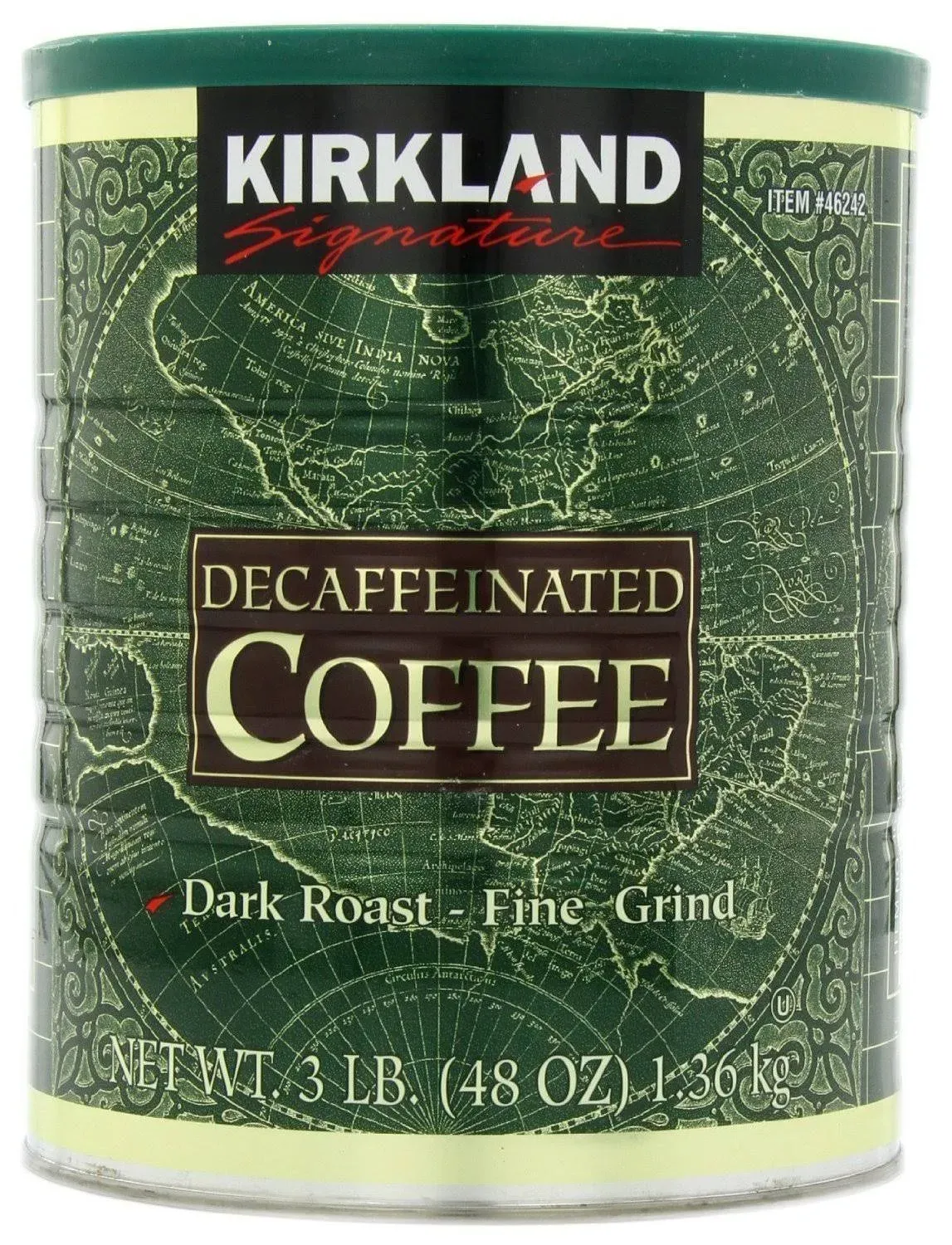 Kirkland Signature 100% Colombian Dark Roast Decaffeinated Ground Coffee, 3 Pound (Pack of 2) 