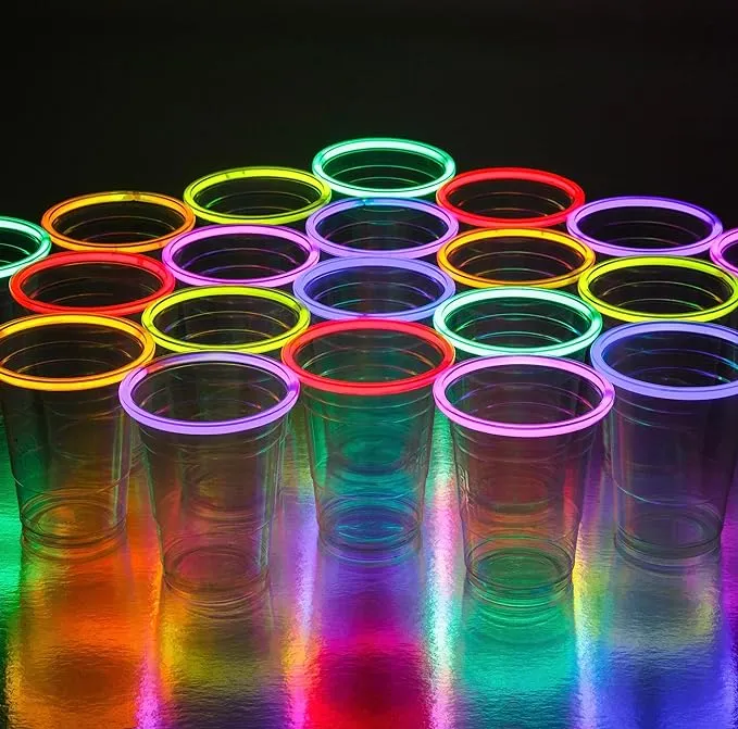 NEON GLOWING PARTY CUPS 16 oz Multi Color Light Up Cups Blacklight Party Glow Sticks Glow Party Glow In The Dark Party Decorations Favors Drink Supplies.